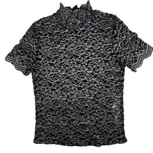 Zara Elegant Black and Gray Lace Blouse